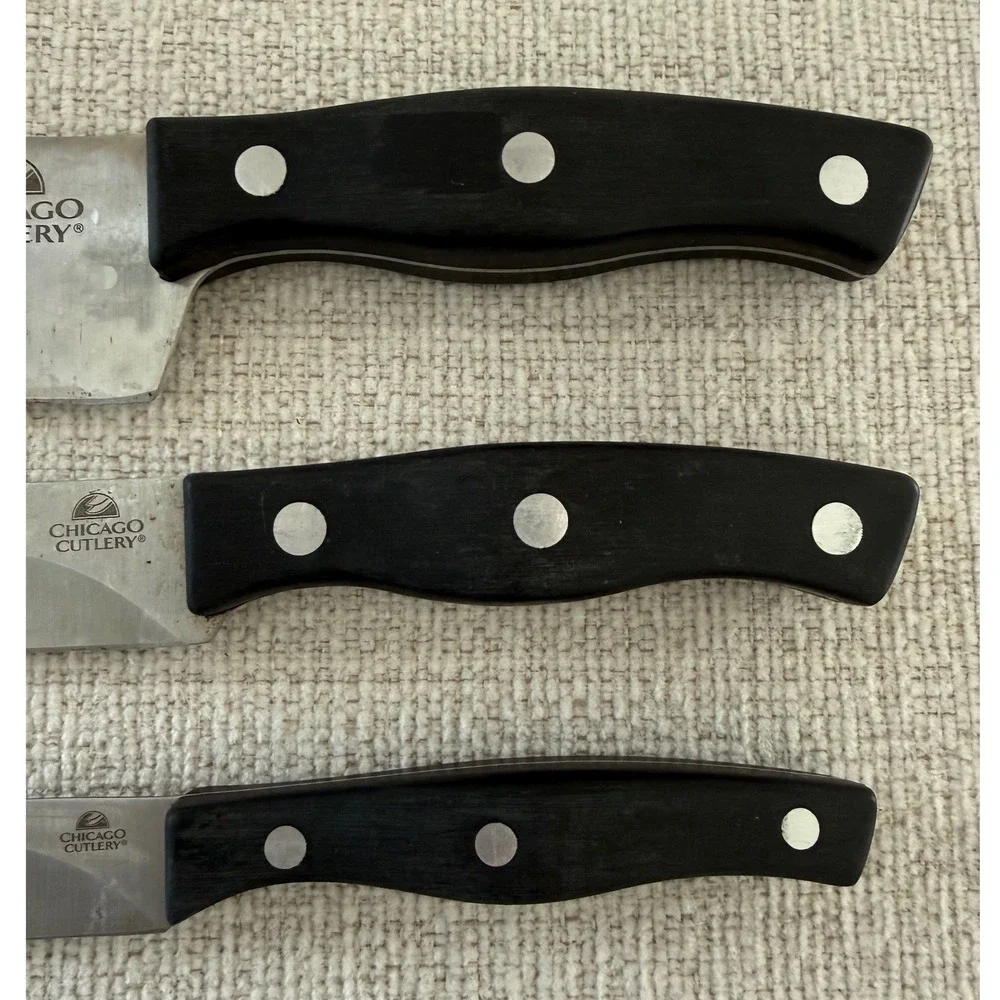 Chicago‎ Cutlery Essentials Three Piece Set Kitchen Knives Black Handles